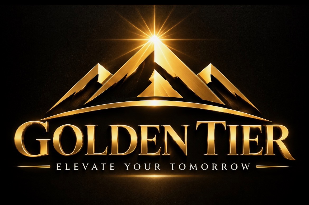 Golden Tier mountain wordmark — Elevate Your Tomorrow